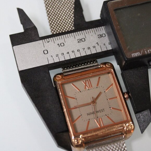 Nine West Square Rose Gold Tone Mesh Band Women’s Quartz Watch 30mm Dial - Picture 4 of 8
